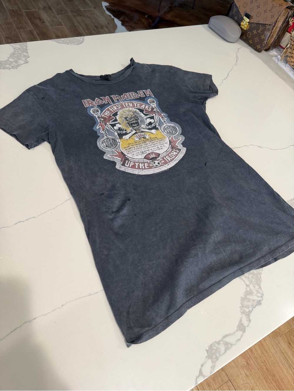 Iron Maiden The First Ten Years Distressed Graphic Tee Faded Black